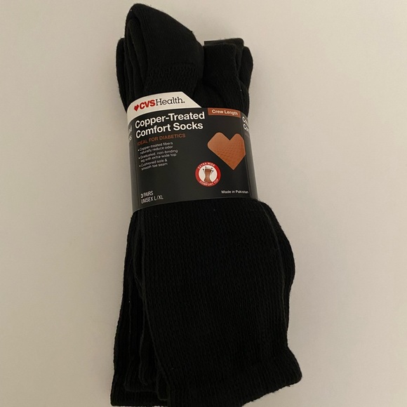CVS Accessories 3 Pairs Cvs Black Copper Treated Comfort Socks Unisex Size L Xl Poshmark